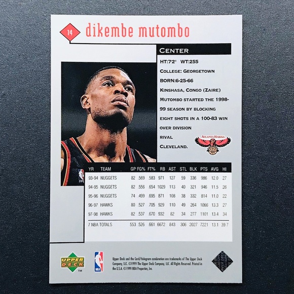 Dikembe Mutombo - 1998-99 Black Diamond #14 - Picture 2 of 2
